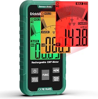 ERICKHILL 3-in-1 EMF Meter Detector: RF, EF, MF Radiation Reader with Sound-Light Alarm, Rechargeable for Home, Office, Ghost Hunting