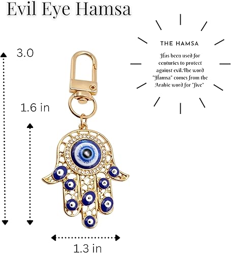 Miniatura 5 de Hamsa - Llavero de mano turco contra el mal de ojo, amuleto de buena suerte, adorno de Hamsa para protección de automóvil