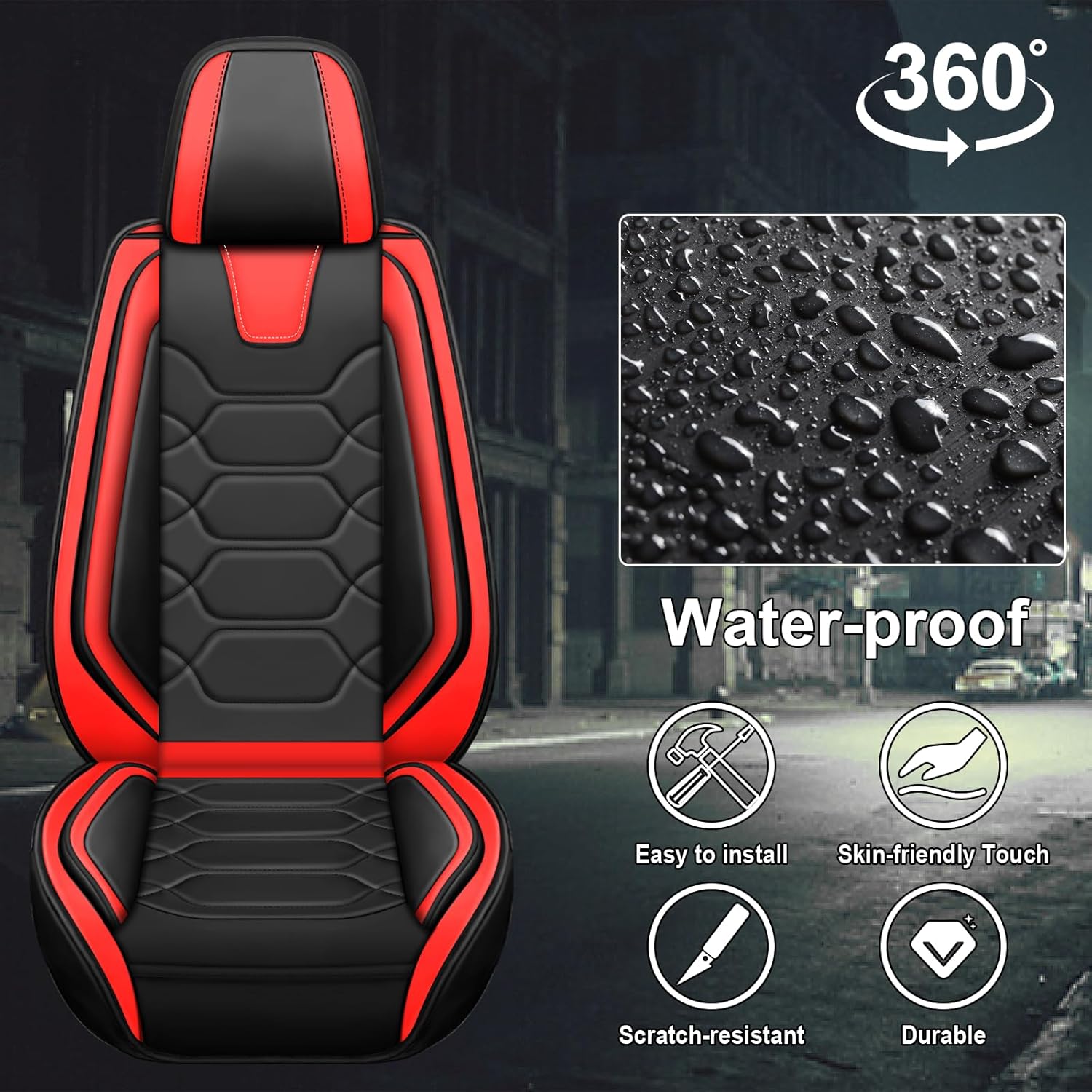 Car Seat Covers Fit for Nissan NV200 2013-2021,2 Seats Comfort Non-Slip Seat Covers Airbag Compatible,Waterproof Leather Seat Covers(Standard 2 Seats, Black Red)