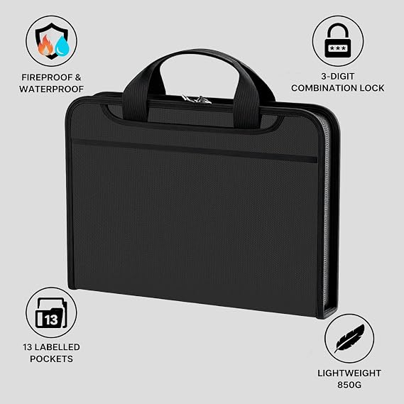 Fireproof Document Box, Xndryan Waterproof Document Bag Portable Fire Safe Storage Box Case with Lock for Contract Files Certificates Passports Cash