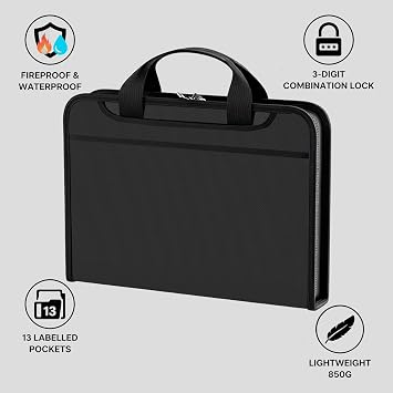 Fireproof Document Box, Xndryan Waterproof Document Bag Portable Fire Safe Storage Box Case with Lock for Contract Files Certificates Passports Cash