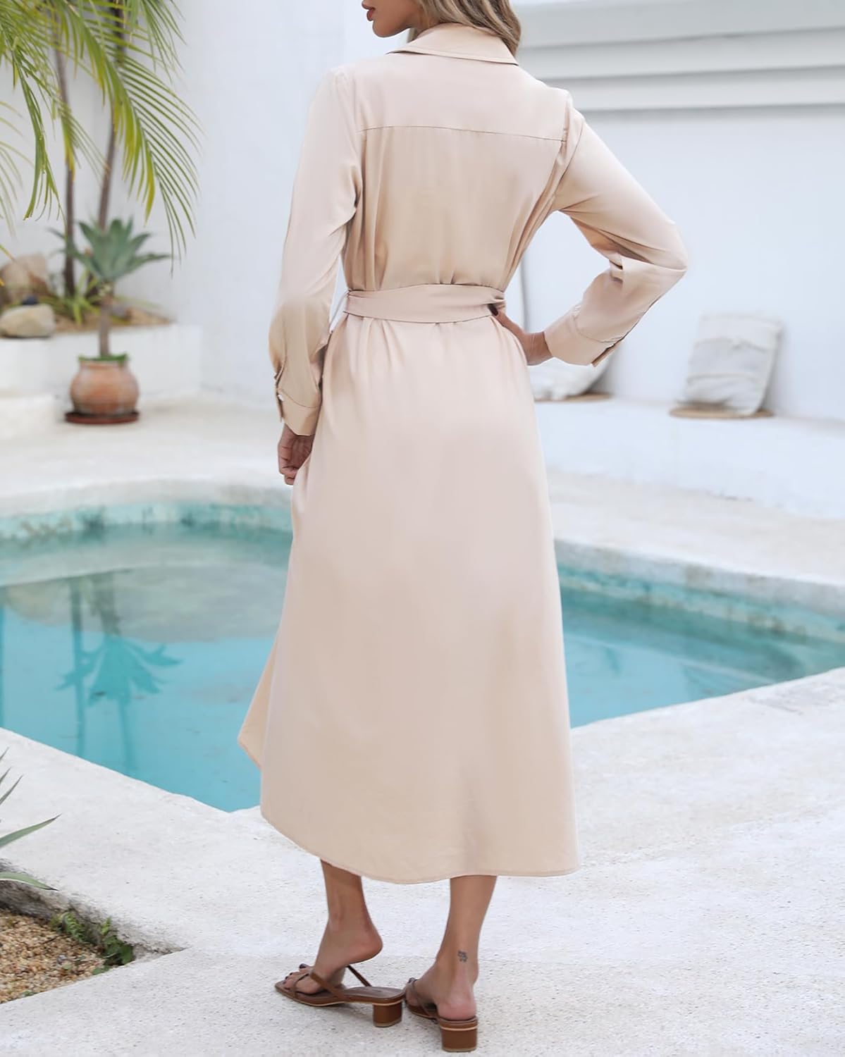 Kedera Women's Casual Long Sleeve Dress Button Down Striped Maxi Shirt Dress Side Split Loose Fit Blouse Dress - Image 7