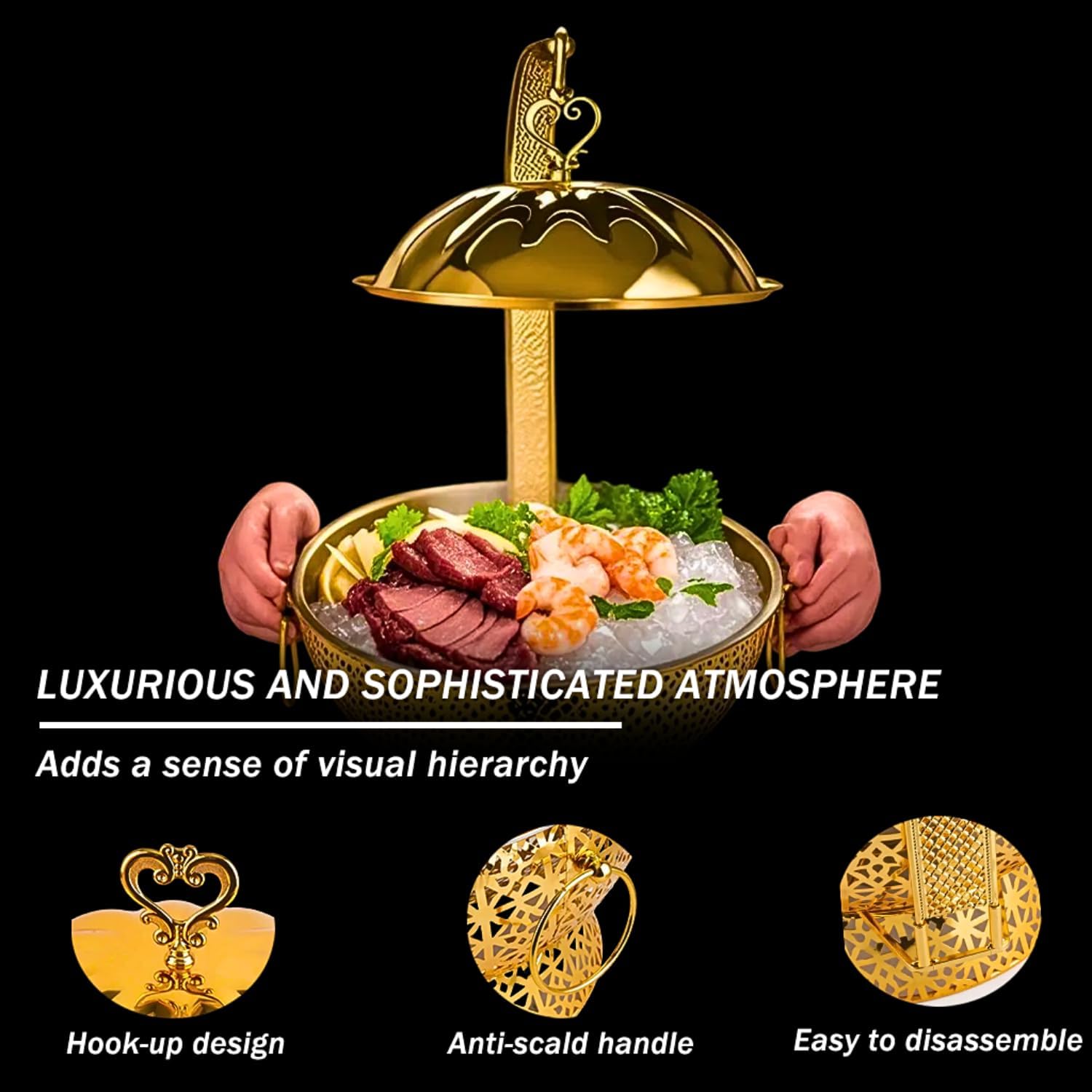 Gold Chafing Dishes for Buffet 4 Pack,8Qt Luxury Chafing Dishes with Stainless Steel,Elegant Hollow-Out Buffet Warmer for Weddings, Parties, Catering & Events