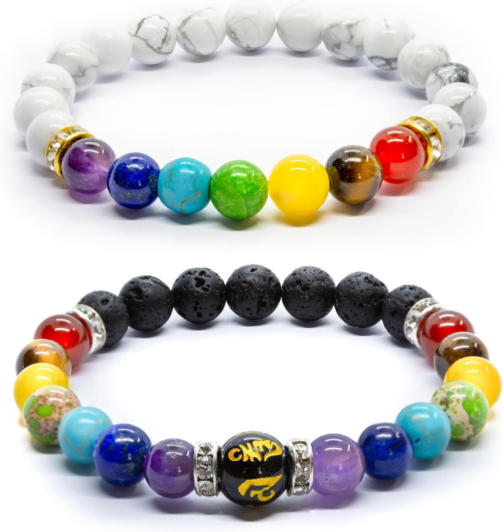 WICCSTAR 2 pcs 7 Chakra Bracelet. Crystal Jewellery & Meaning Card