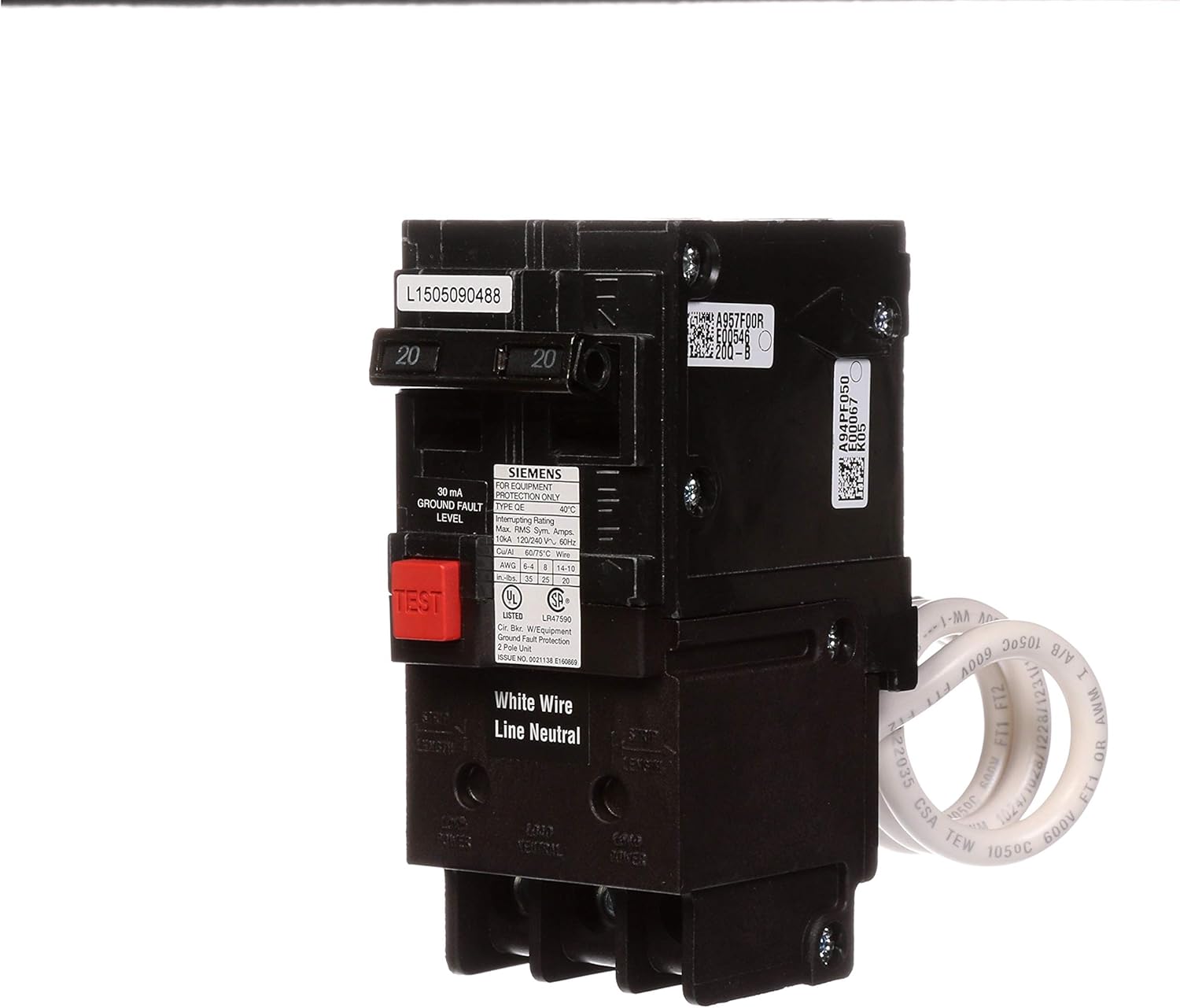 QE220 20-Amp Double Pole 240-Volt Ground Fault Equipment Protection Circuit Breaker