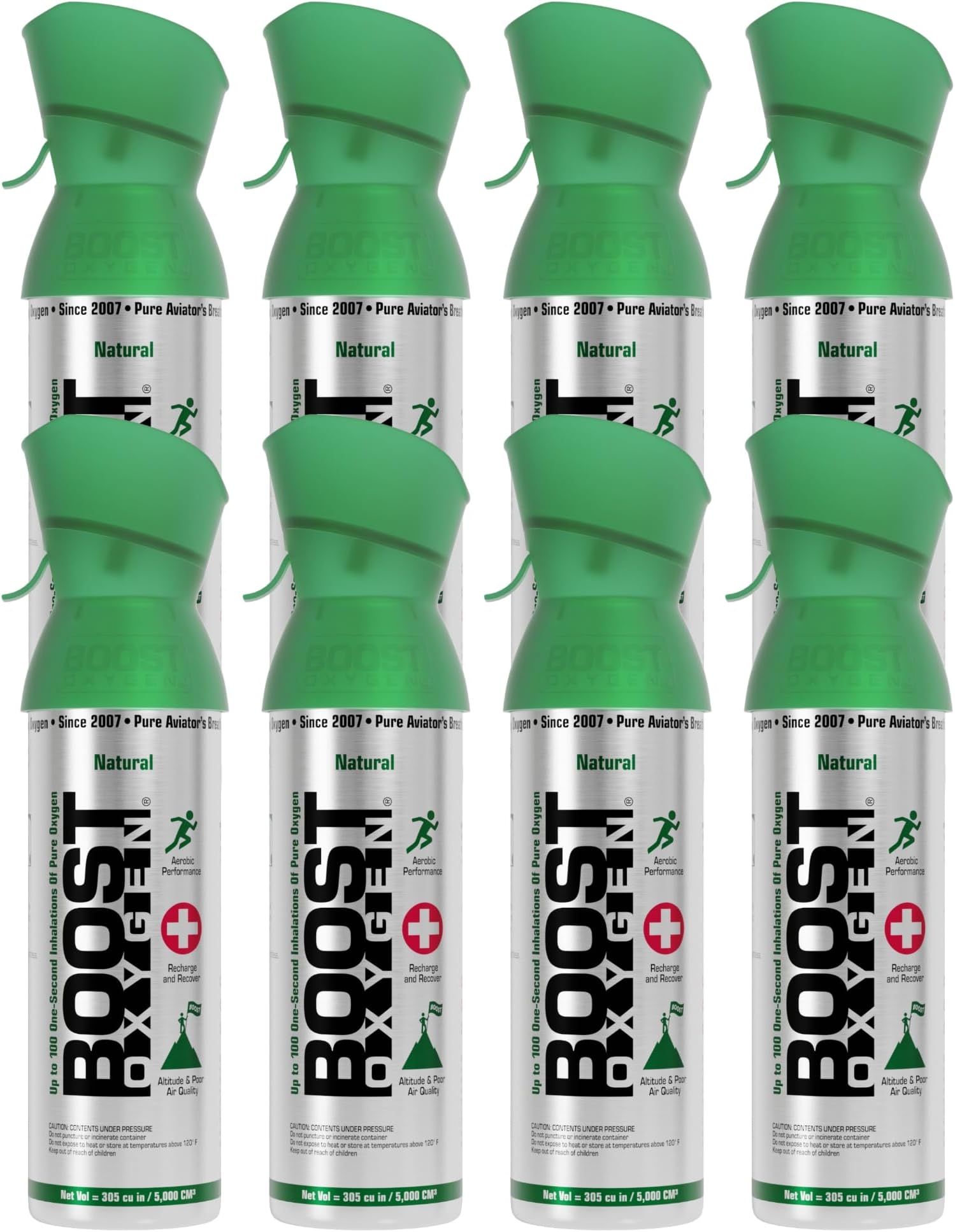 Boost Oxygen Medium Natural 5 Liter Canister | Respiratory Support for Aerobic Recovery, Altitude, Performance and Health (8 Pack)