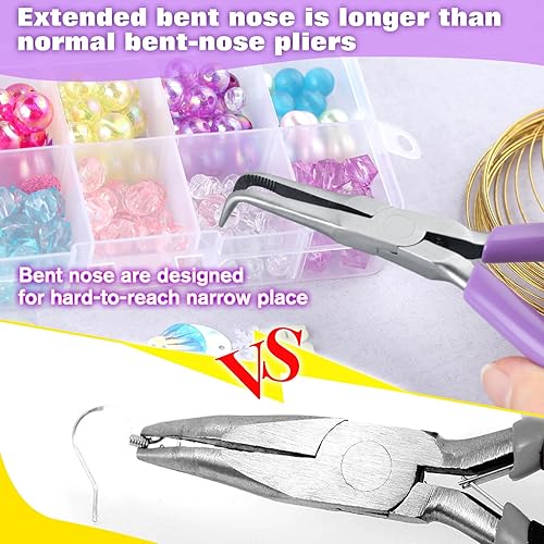 Miniatura 5 de SPEEDWOX Alicates de punta de aguja doblada con mandíbula dentada, alicates de punta larga doblados, alicates removedores de aguja, herramientas de