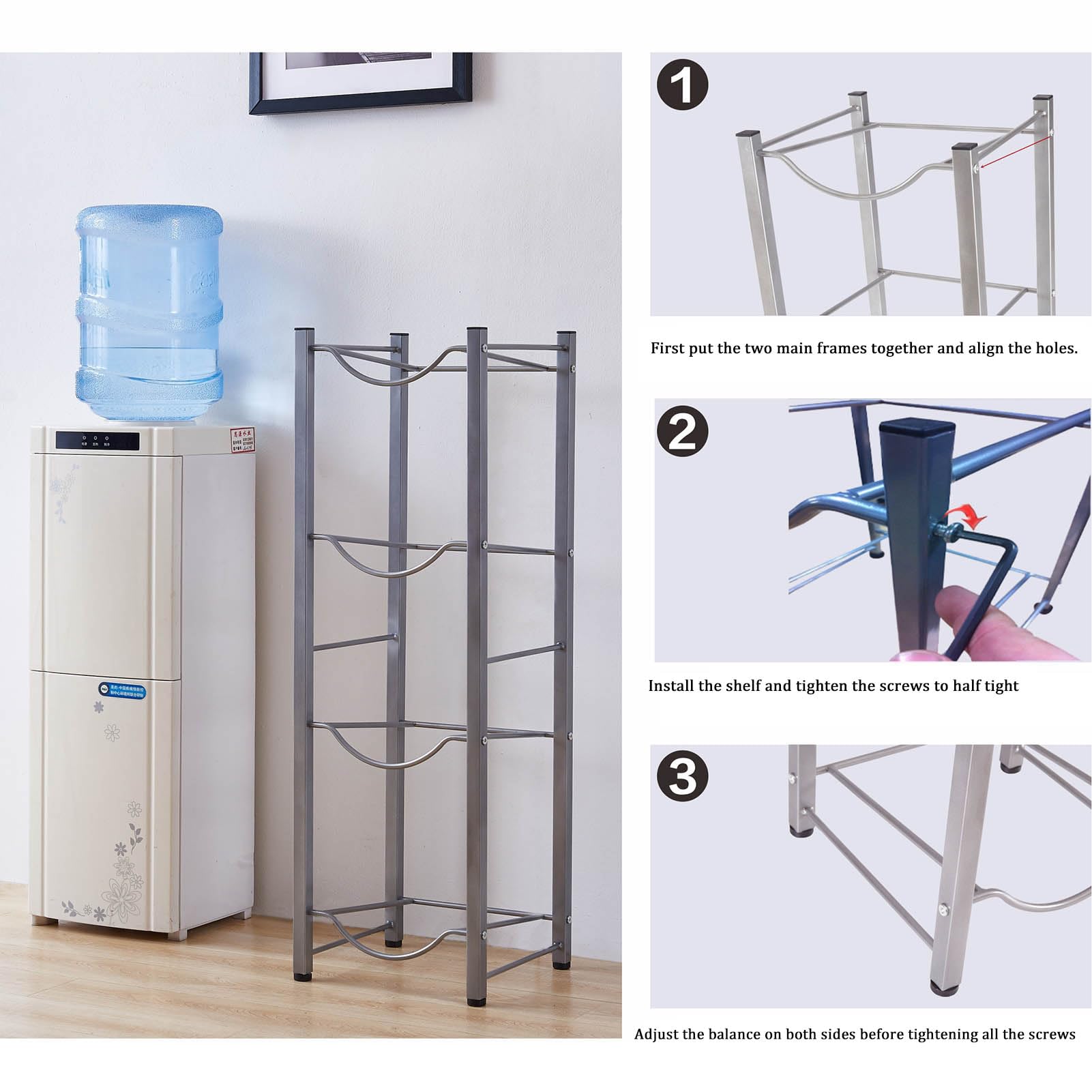 Soporte desmontable de doble fila para botellas de agua y enfriador de botellas de agua, estante que ahorra espacio para el hogar, cocina y oficina, ideal para almacenamiento de agua mineral