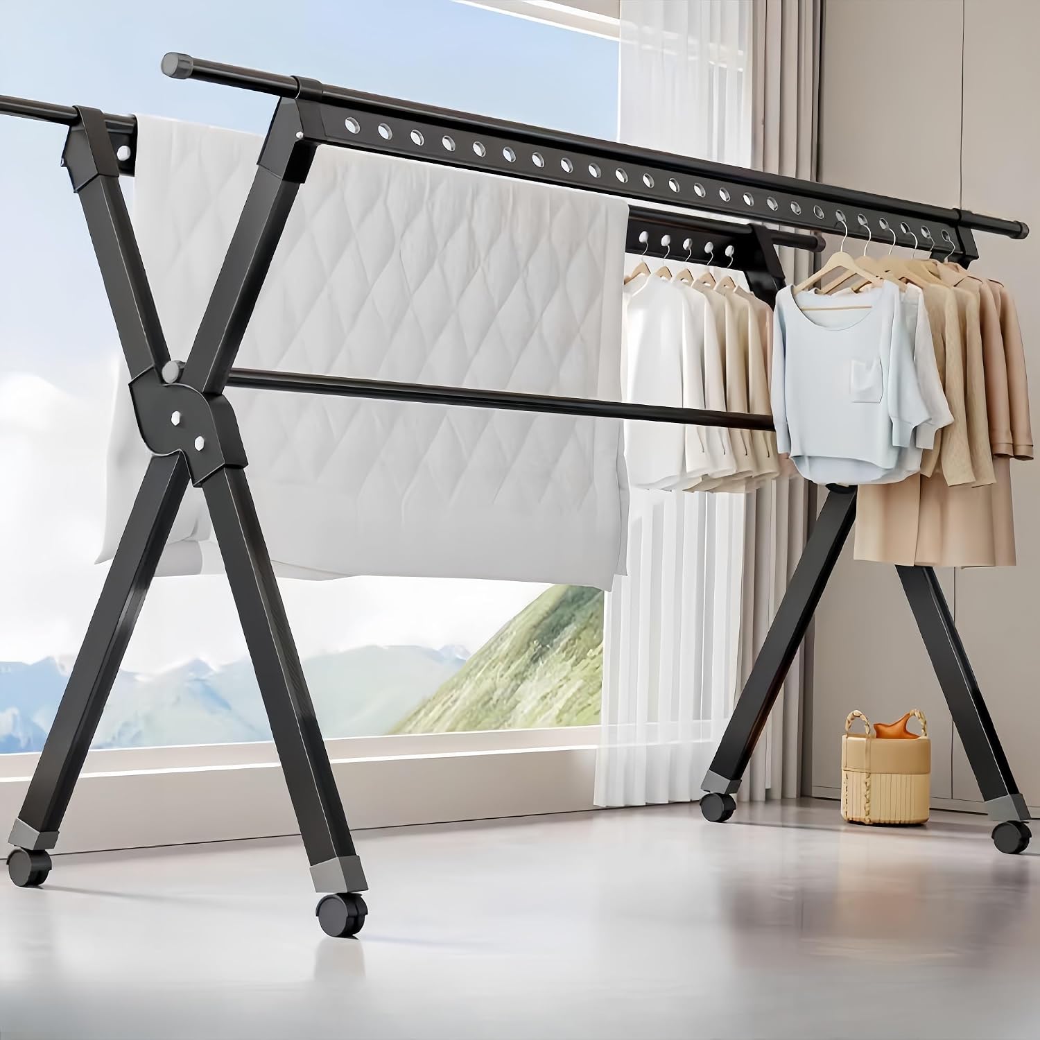 Freestanding Laundry Drying Rack Expandable Anti-Slip Space Saving Solution for Efficient Home Organization（A,130-230 cm）