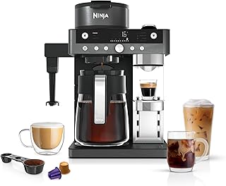 Ninja Prestige 2-in-1 koffiezetapparaat met ingebouwde melkopschuimer voor filterkoffie en capsules, maak lattes, ijskoffie en flat whites, Donkergrijs CFN802EUGM