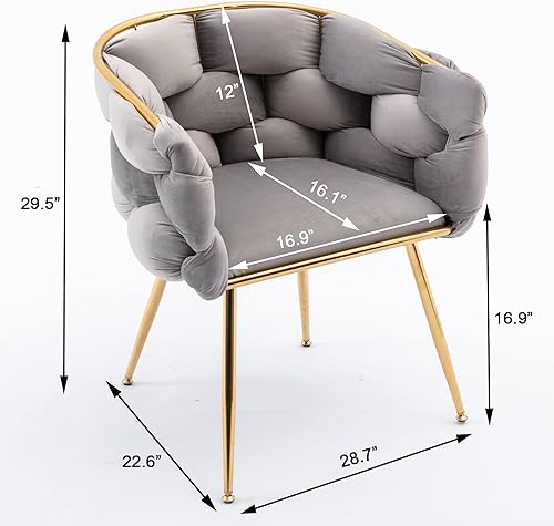 Miniatura 3 de Polibi Juego de 2 sillas simples de terciopelo de lujo, silla de acento moderna, taburete de tocador para dormitorio, hogar, mesa de manicura (gris)