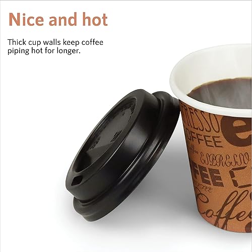 Miniatura 5 de Upper Midland Products Paquete de 500 mini tazas de café cubano desechables de 2.5 onzas con tapas, vasos de papel con tapa de cúpula de plástico,
