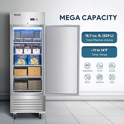 Miniatura 2 de Congelador comercial, 27 "1 puerta sólida congelador vertical con 18.7 pies cúbicos de capacidad, acero inoxidable alcance en congelador con