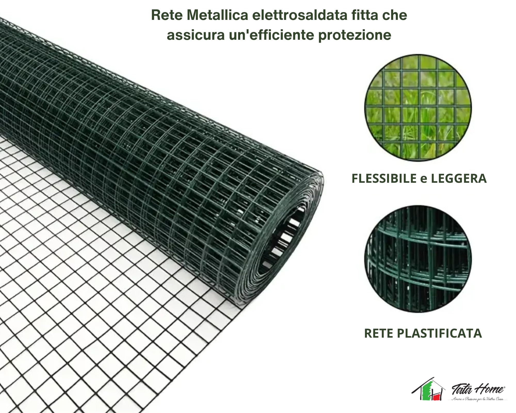 Rete Metallica Plastificata Verde Elettrosaldata Rete Per Recinzioni Maglia Stretta Quadra 12,5x12,5 mm per Voliere Gabbie Uccelli Orti e Giardino Misura 1 X 10 MT