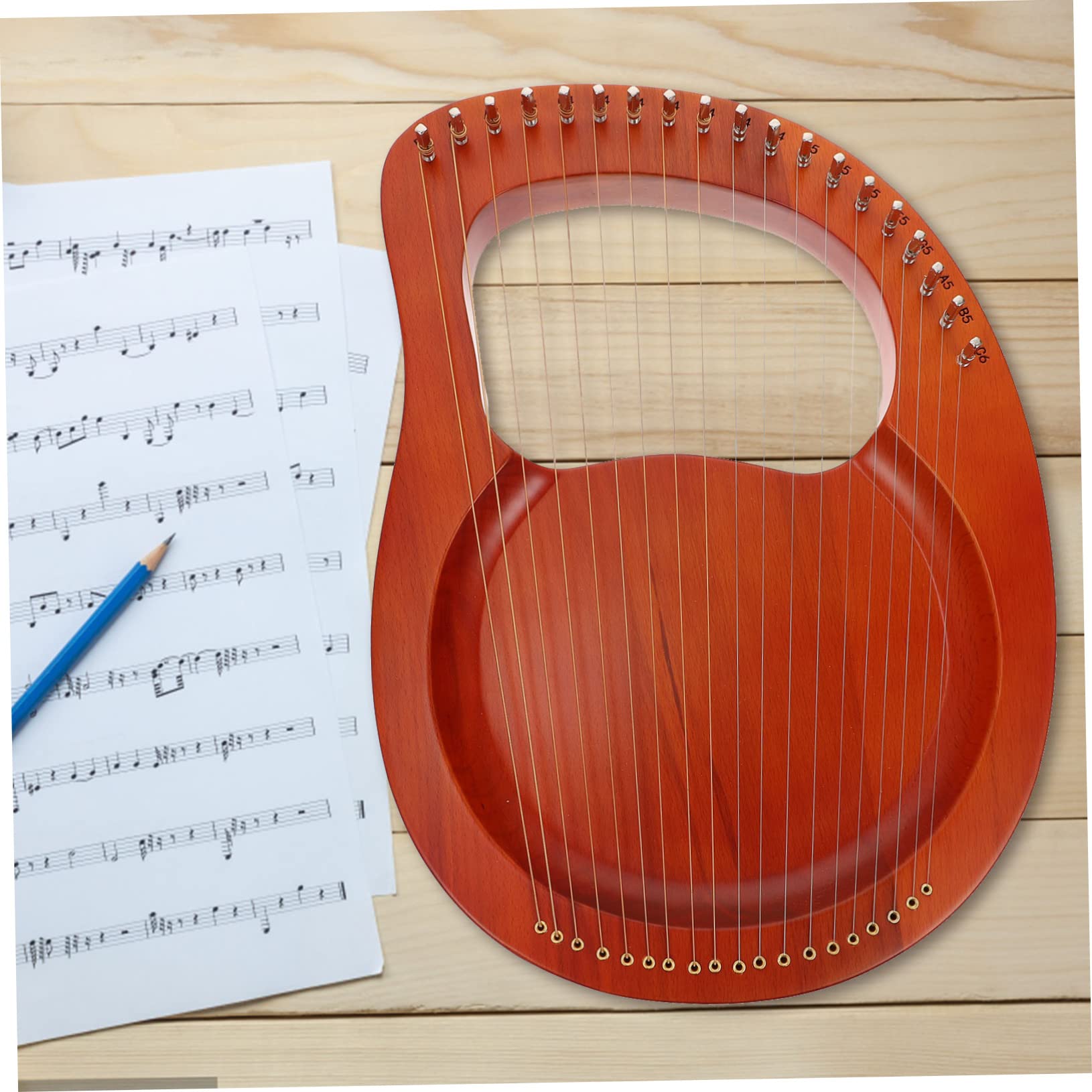 TOYANDONA Lira Portatile 19 Corde in Plastica Marrone Design Rilassante Due Plettri per Ragazzo Ragazza e Principianti Strumento Musicale Leggero e Compatto