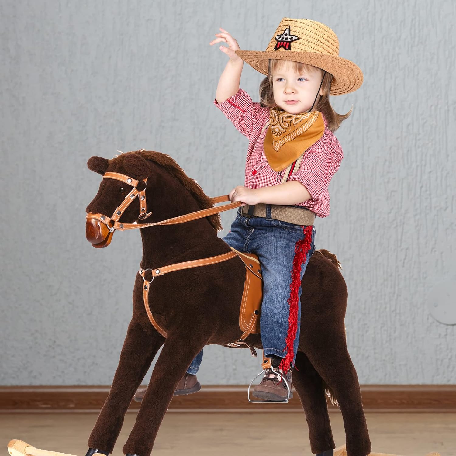 Yahenda 48 Pieces Kids Cowboy Hats Bulk Operation Christmas Straw Cowboy Party Hat with Multicolor Polyester Bandannas Children Western Costume Accessories for Kids Birthday Cosplay Party Supplies