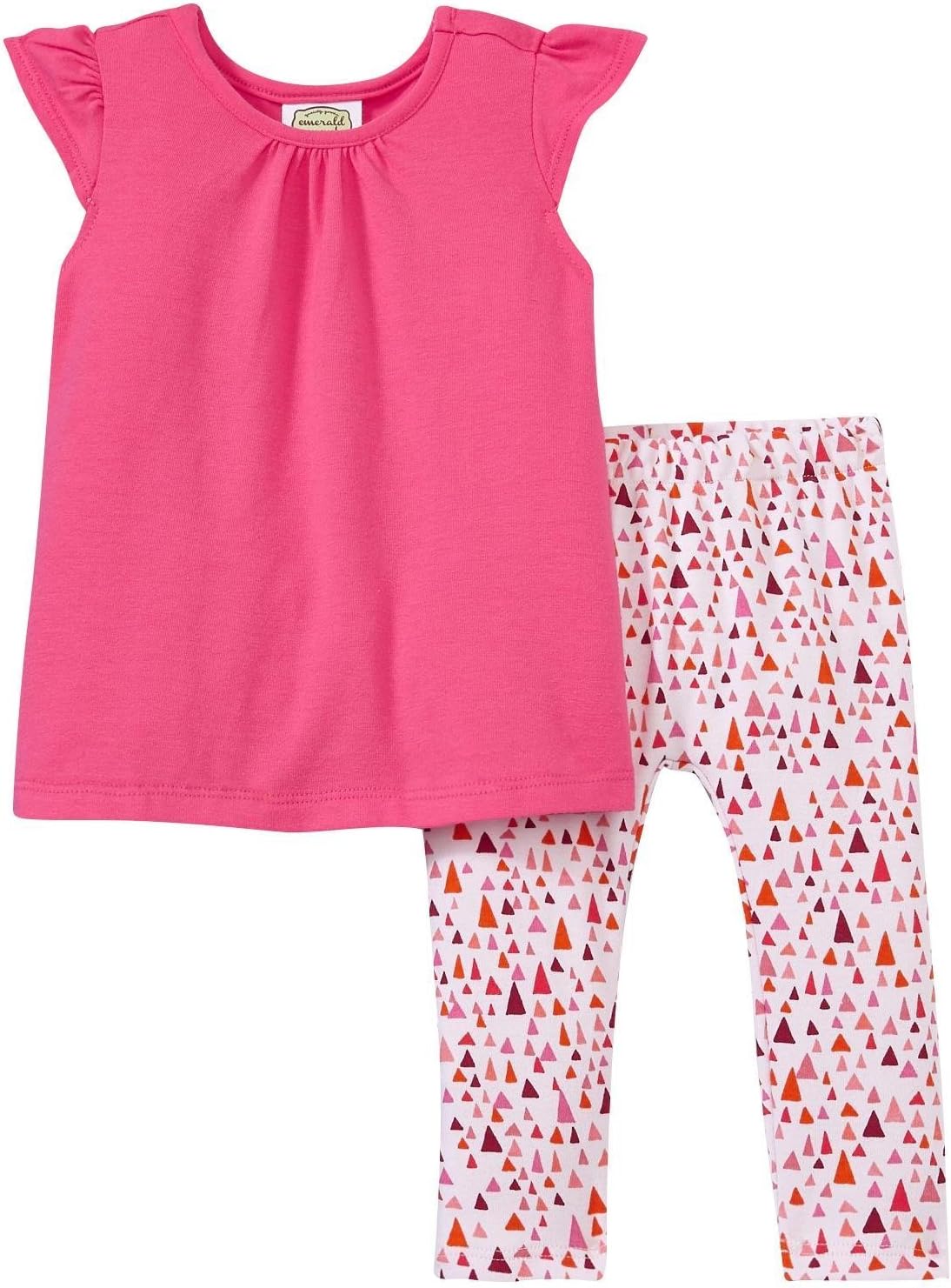 Emerald August Baby Girls' Charlotte Top & Lulu Leggings-Punch Solid/Rose Triangles