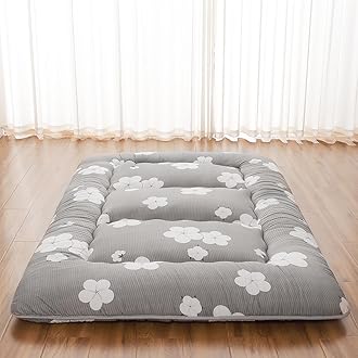 Japanese Floor Mattress Full, Futon Mattress with Storage Bag and Washable Cover, Roll Up Tatami Mat Suitable for Guest Room, Grey Cotton