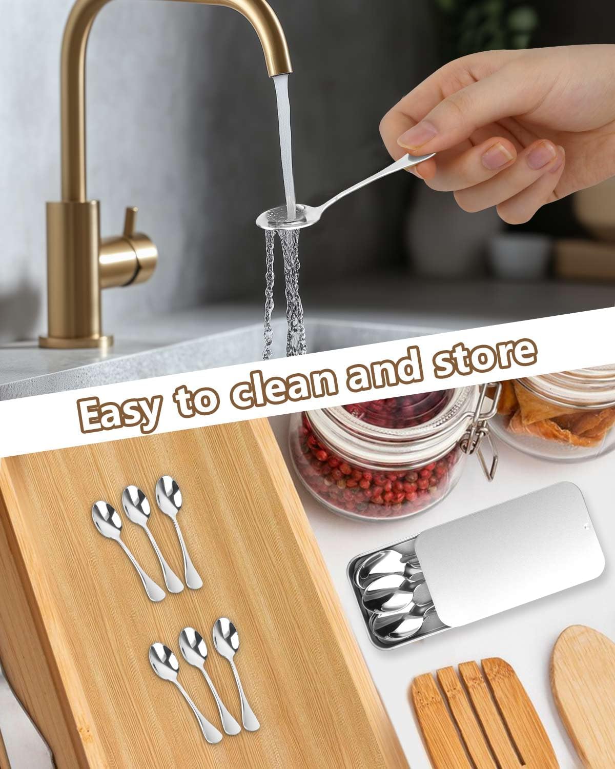 6PCS Mini Stainless Steel Spoons (Upgraded Larger Size 3.54 inch) - Small Salt Spoons SUS 304 Food Grade Mini Seasoning Spoon for Powder Spices Jars, Pepper, Sugar, Honey