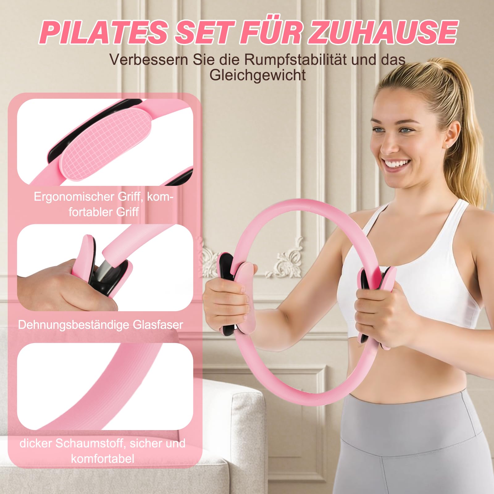 Zestaw do pilatesu: 13 sztuk pierścionków do pilatesu, z piłką do pilatesu, taśmami do fitnessu, pasem do jogi, skarpetkami dla kobiet – zestaw do pilatesu do domu, sprzętu sportowego dla siły