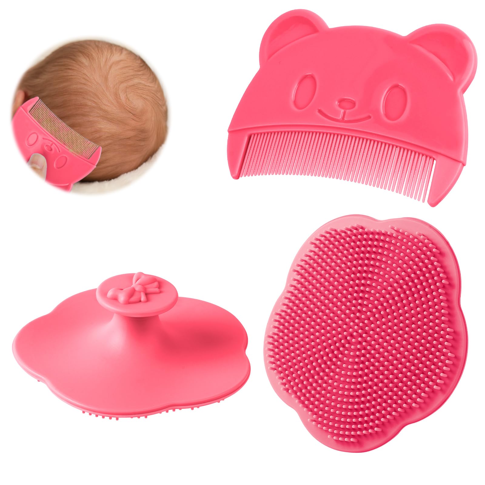 Aolso Baby kamm für milchschorf, 2 Stück Babykamm, Baby-Haarkamm, Baby Haarbürste mit weichen Zähnchen, Neugeborene Haarkamm, Geschenk zur Babyregistrierung (Rosa)