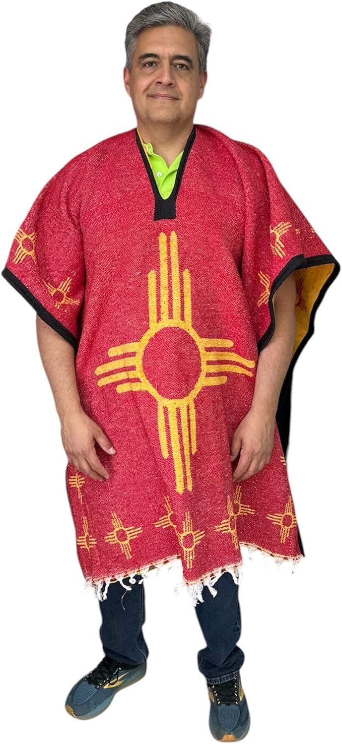 MEXICAN PONCHO, NEW MEXICO STATE, NEW MEXICO FLAG, MADE IN MEXICO, ONE SIZE, GABAN