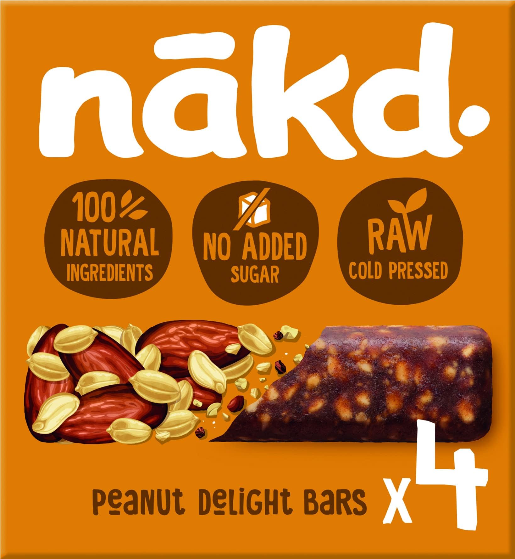 Nakd Peanut Delight Fruit, Nut & Bar - Healthy Snack - Vegan - Gluten Free, 4x34g Multipack