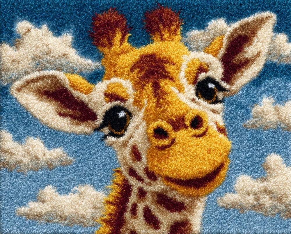FWRTYCB 3D Latch Hook Rug Kit Cute Giraffe DIY Latch Hook Rug Kits 20X15Inch DIY Crochet Carpet Making Beginner Set for Adults Beginners Present Decoration