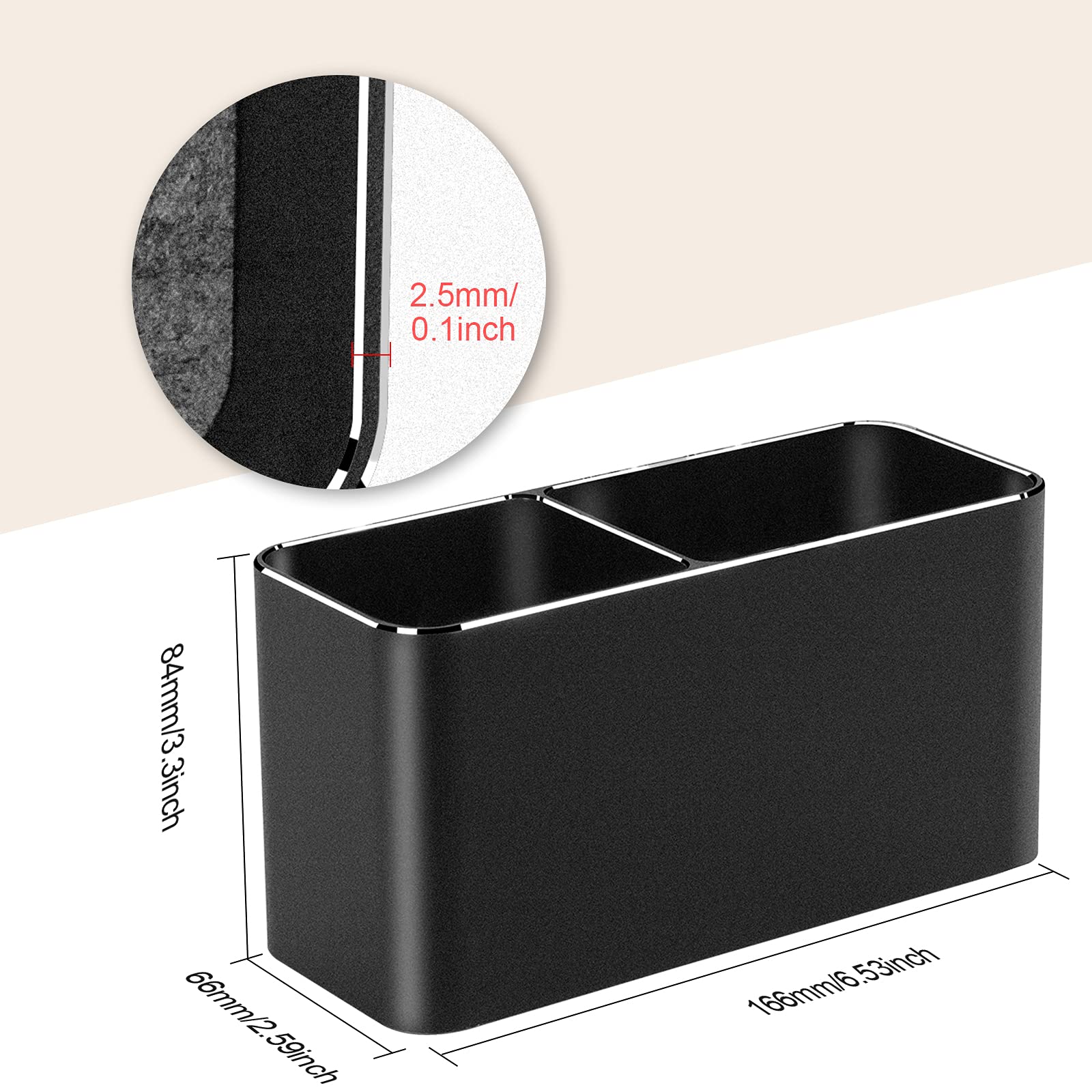 VAYDEER Portapenne Quadrato a 2 Scomparti in Alluminio, Nero | Struttura in alluminio stabile con base antiscivolo per organizzare penne, matite e piccoli accessori da scrivania.