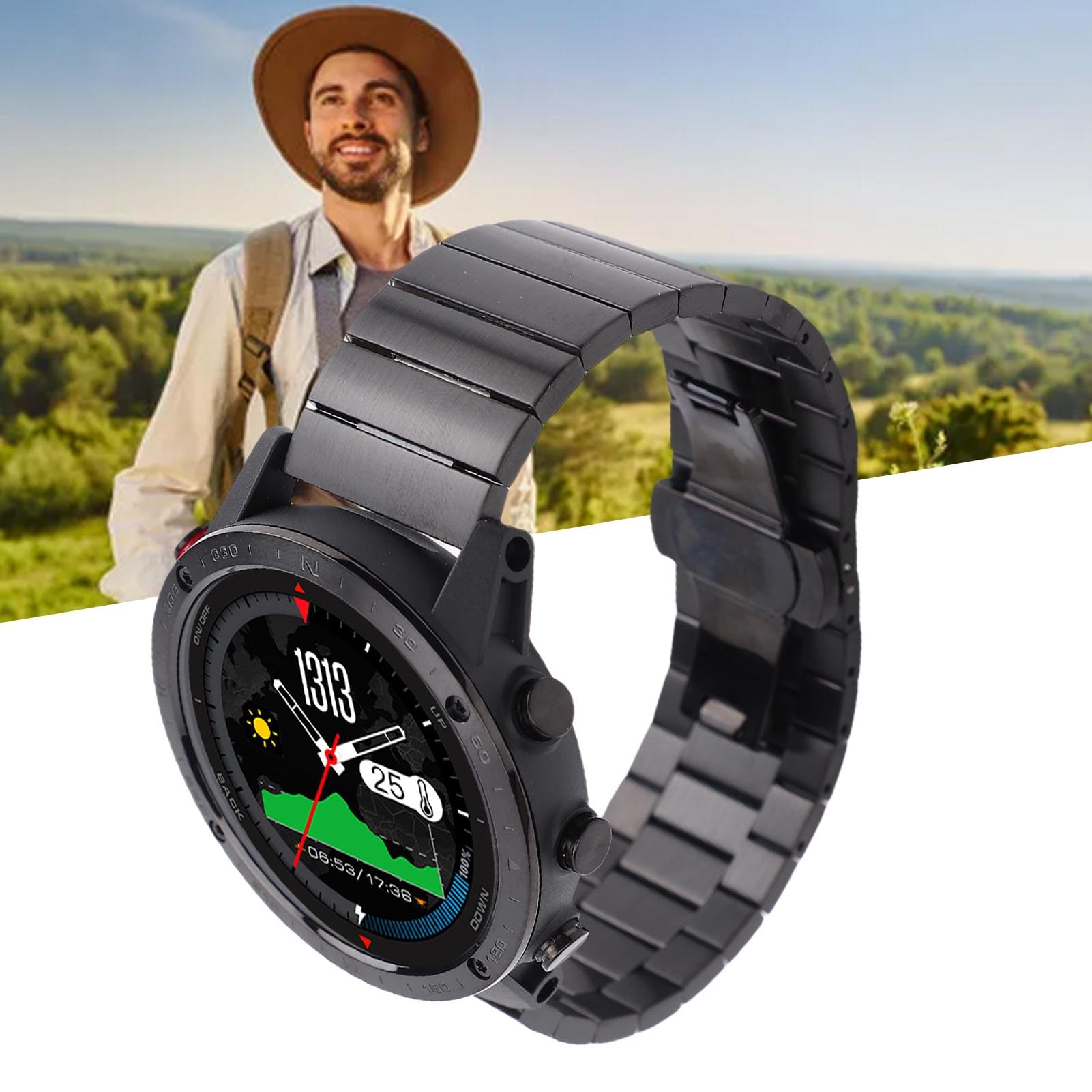 CHICIRIS Orologio sportivo sottile da 1,3 pollici, smartwatch rotondo impermeabile in lega ti con tracciamento subacqueo e notifiche per uomo
