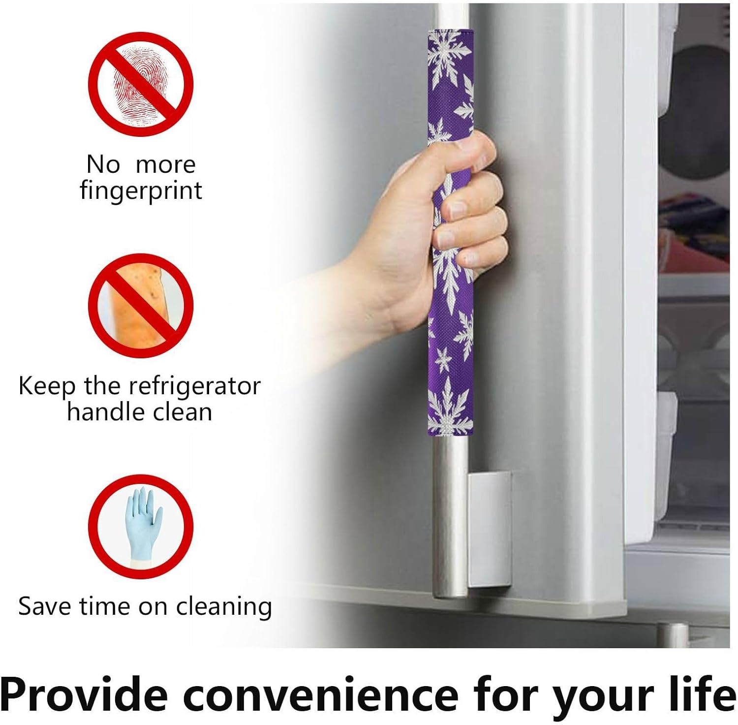 Dussdil Purple Christmas White Snowflakes Handle Covers Set of 2 Snow Door Handle Covers for Refrigerator Fridge Microwave Dishwasher Kitchen Gloves Handles Antiskid Cloth Door Handle Wraps Protector