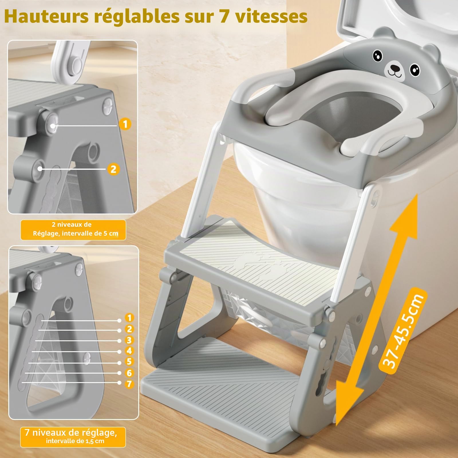 Reducteur Toilette Enfant, Pliable Réducteurs De Toilettes Avec Escalier, Adaptateur Toilette Enfant Avec Rembourrage En PU, Anti-éclaboussures Et Antidérapant, Pour Garçons Et Filles Bébé