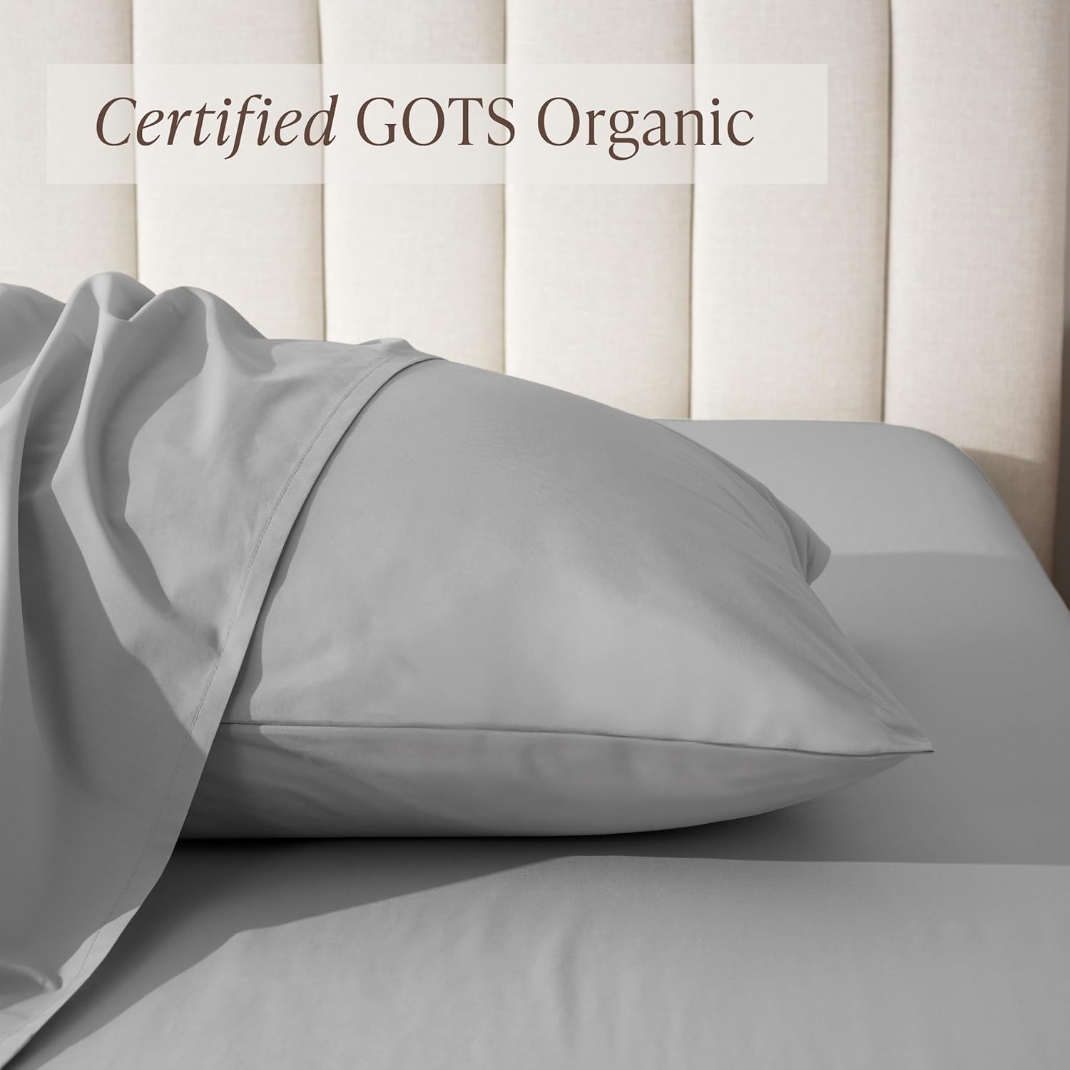 Bare Home 100% Organic Cotton Standard/Queen Pillowcase Set - Crisp Percale Weave - Pillowcases 2 Pack - Lightweight & Breathable (Standard Pillowcase Set of 2, Light Grey)
