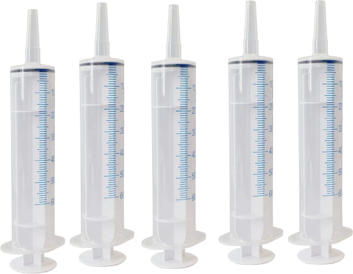 60ml Enteral Feeding Syringe Cath Tip 60cc Sterile REUSABLE Silicone O-ring Syringe Tube Feeding Craft and Garden Syringe Pet Feeding (5 Pack)
