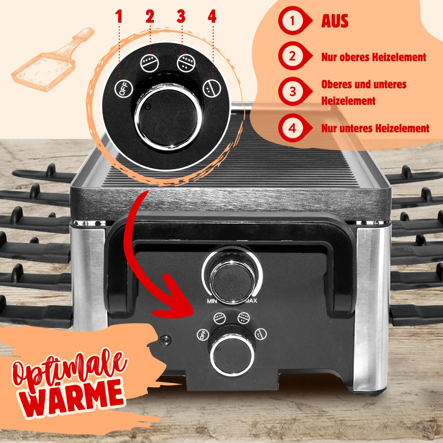 Syntrox 16 Personen Raclette | Tischgrill | Pizzagrill | Pfännchen | emailliert, für große Gruppen, Robust und langlebig, Edelstahl, Schwarze Optik