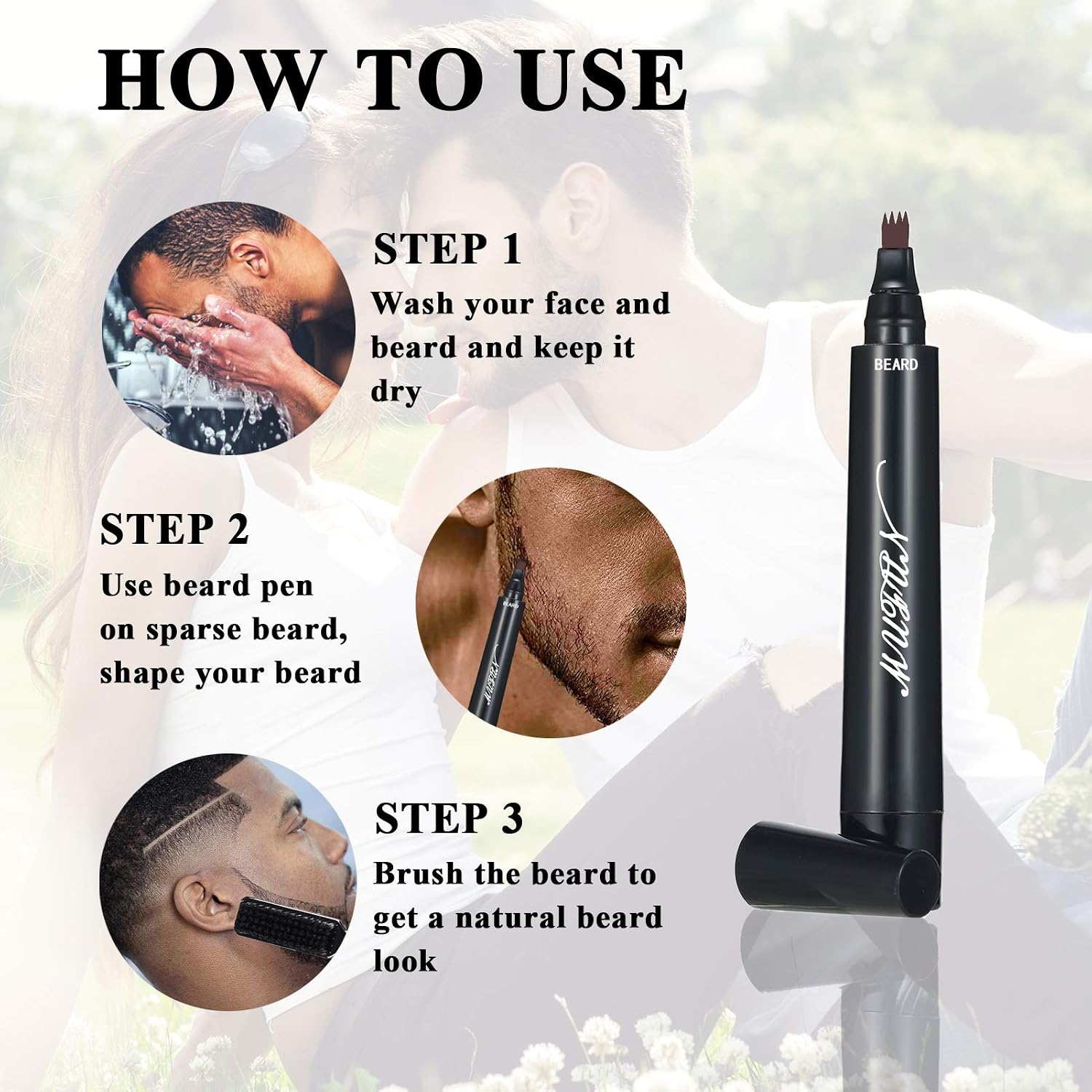 2PCS Beard Pencil Filler for Men - Sweat Proof, Water Resistance, Long Lasting & Natural Finish barber Pencil, Mustache Repair Shape(BROWN) image 4