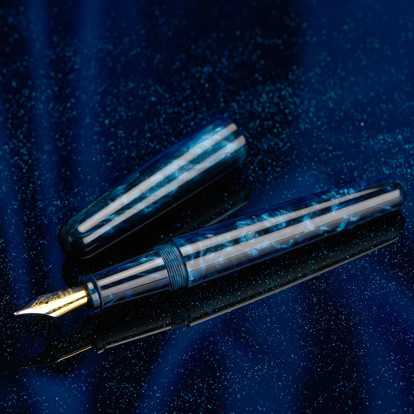 Füllfederhalter aus Kunstharz, Acryl, Blau / Schwarz, große Größe, EF/F/M, schöne Tinte, luxuriöses Geschenk für Büro, Business, Schule (EF 0,38 mm)