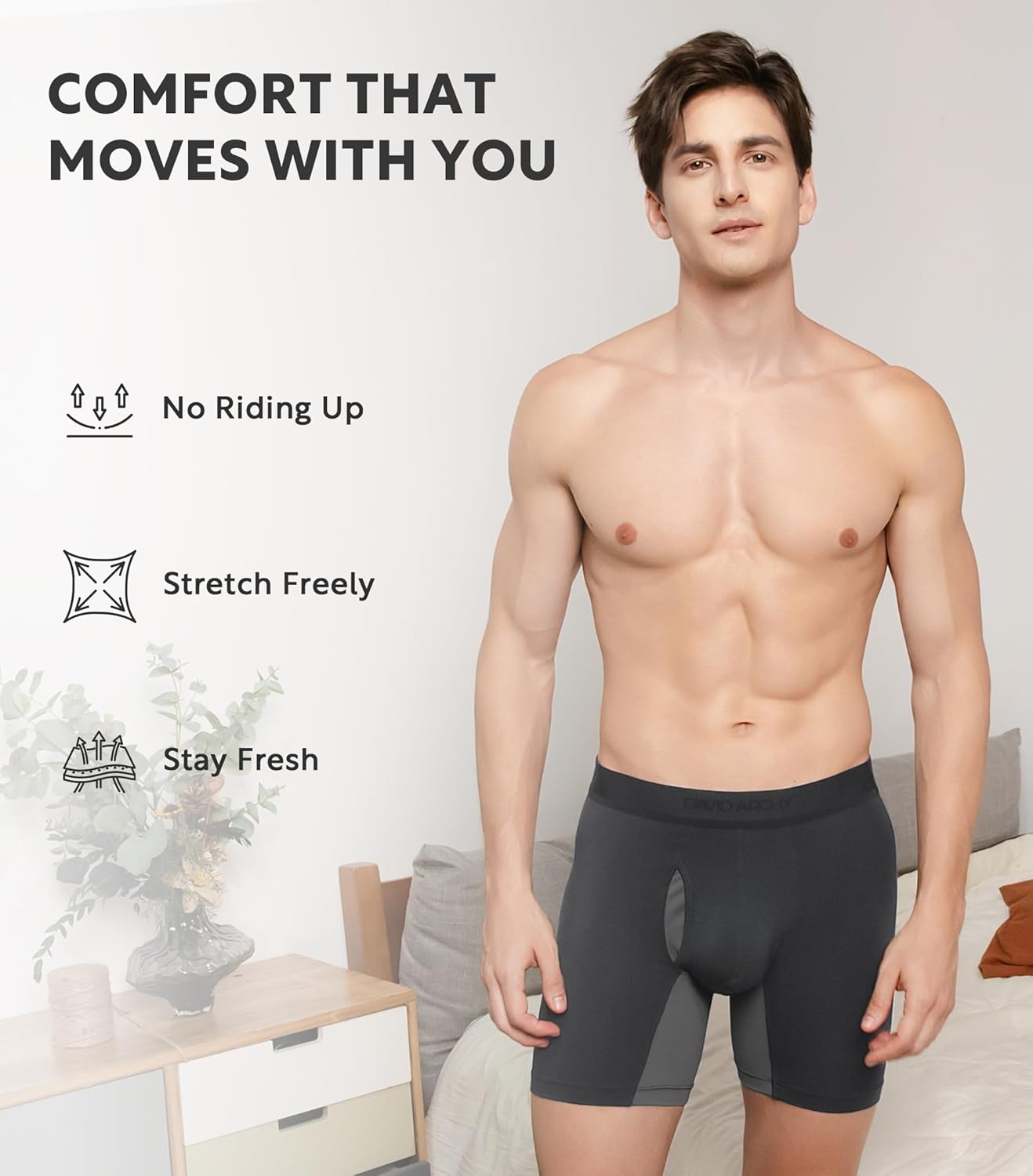 DAVID ARCHY Men’s Boxer Briefs with Breathable Mesh Crotch, Modal Underwear, Moisture-Wicking, Soft Waistband, 4 Pack - Image 5