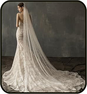 Pearl Wedding Veils Flower Cathedral Bridal Veil 118’’ Veils for Brides 1 Tier Fingertip Length Drop Veil Hair Comb