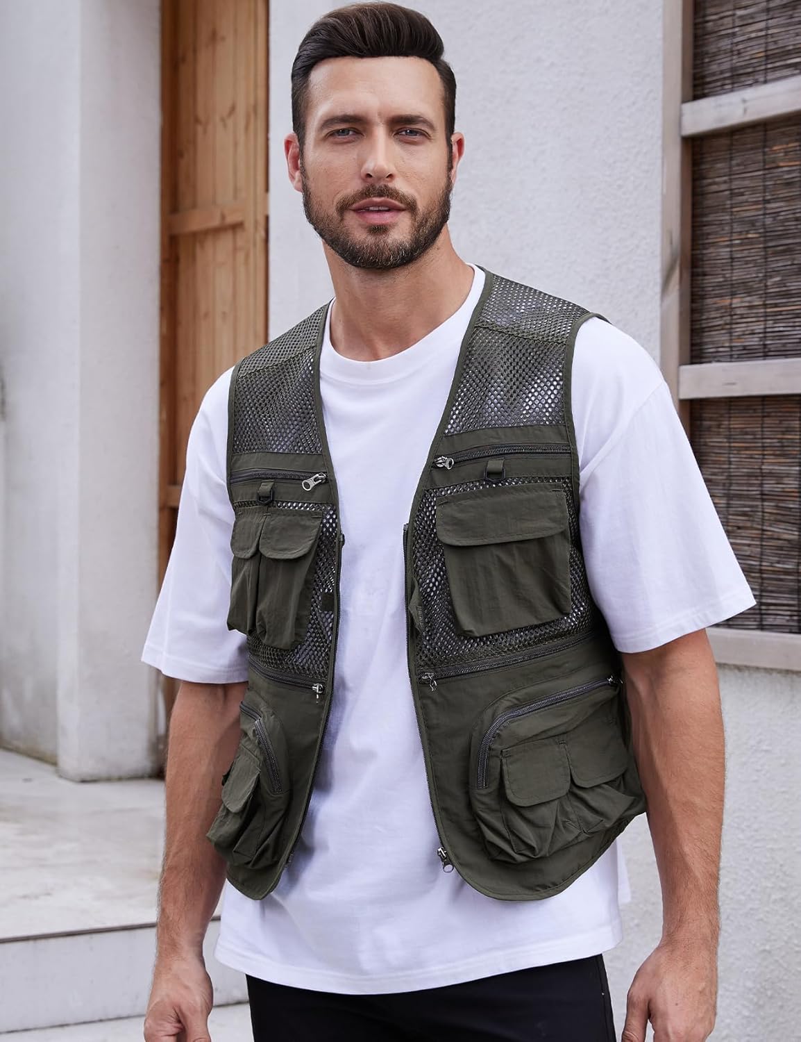 Gihuo Men's Fishing Vest Utility Safari Travel Vest with Pockets Outdoor Work Photo Cargo Fly Summer Vest - Image 2
