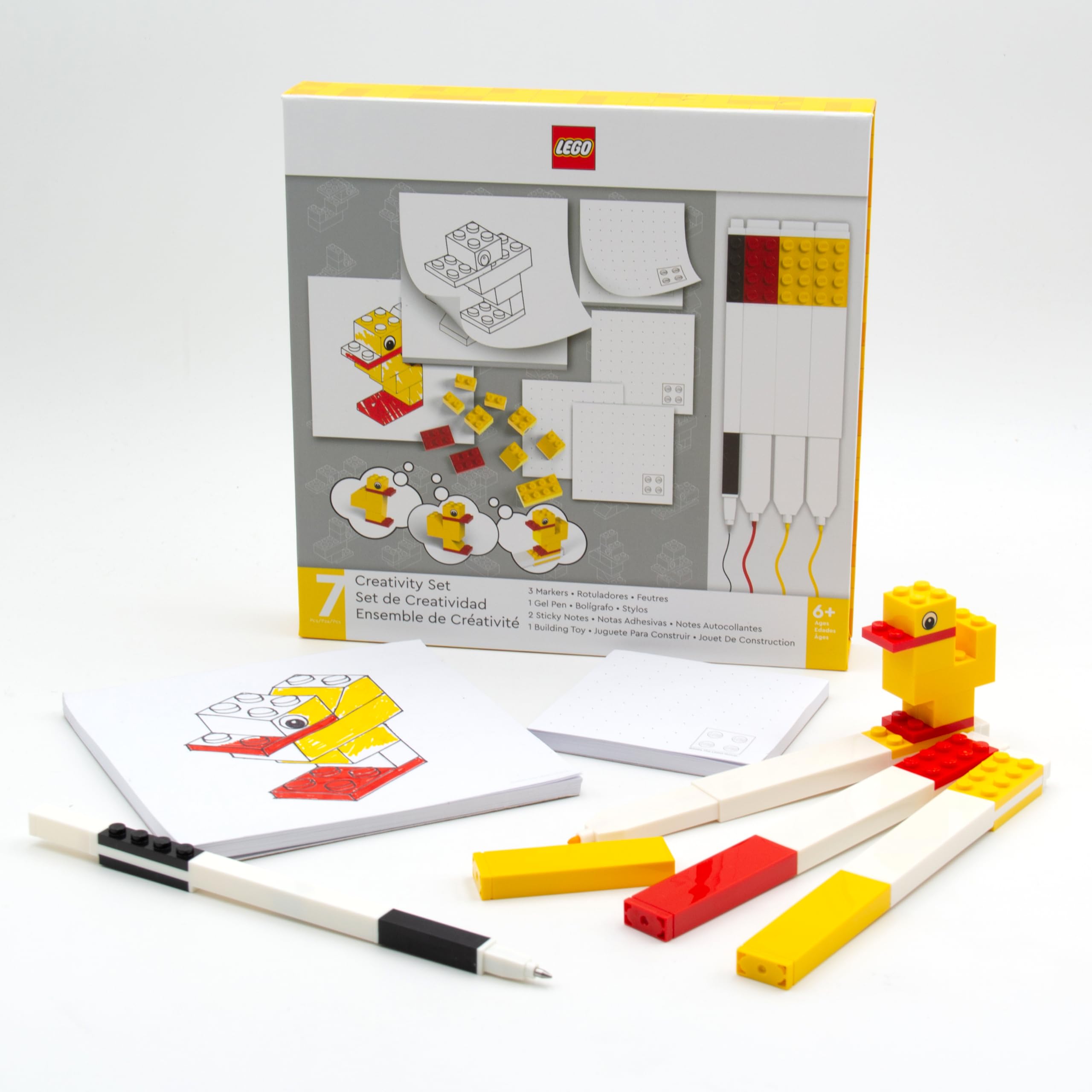 Lego Stationery Creativity Set with Duck Building Toy (53466) Includes 2 Sticky Note Pads, 1 Gel Pen, 3 Markers & a 10 Piece Duck Building Toy, Gift for Fans of Drawing and Stationery
