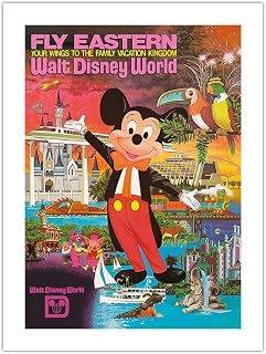 Disney World - Fly Eastern Air Lines - Orlando Florida - Vintage Airline Travel Poster c.1980 - Bamboo Fine Art 290gsm Paper (Unframed) 12x16in