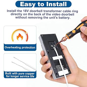 24V 500mA Doorbell Transformer, 8M Long Cable Video Doorbell Power Adapter, C Wire Transformer Adapter for Ring Compatible with Nest Video Doorbell Thermostat Ecobee Wyze Sensi Honeywell (White)