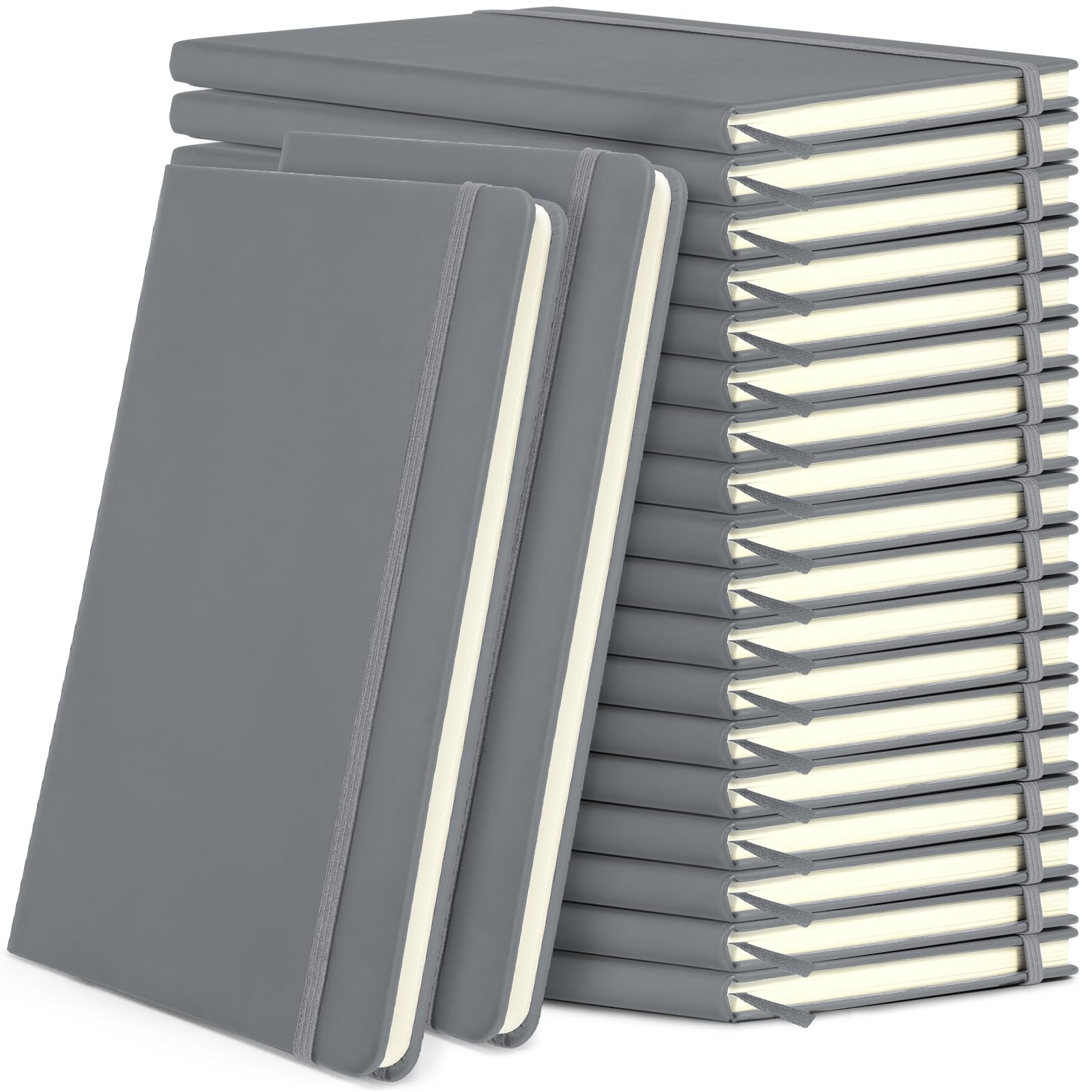 Honoson 20 Pack Lined Journal Notebooks A5 Hardcover Executive Notebook 5.5" x 8.3" PU Leather Wide Ruled Journals Bulk with Elastic Band for Home