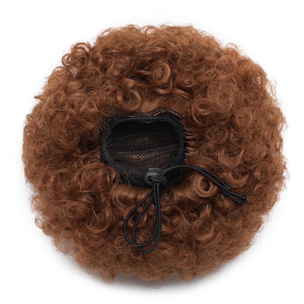 Kinky Curly Afro Puff Ponytail Short Synthetic Hair Bun Drawstring African American Updo Hair Wrap with Combs 30 Auburn