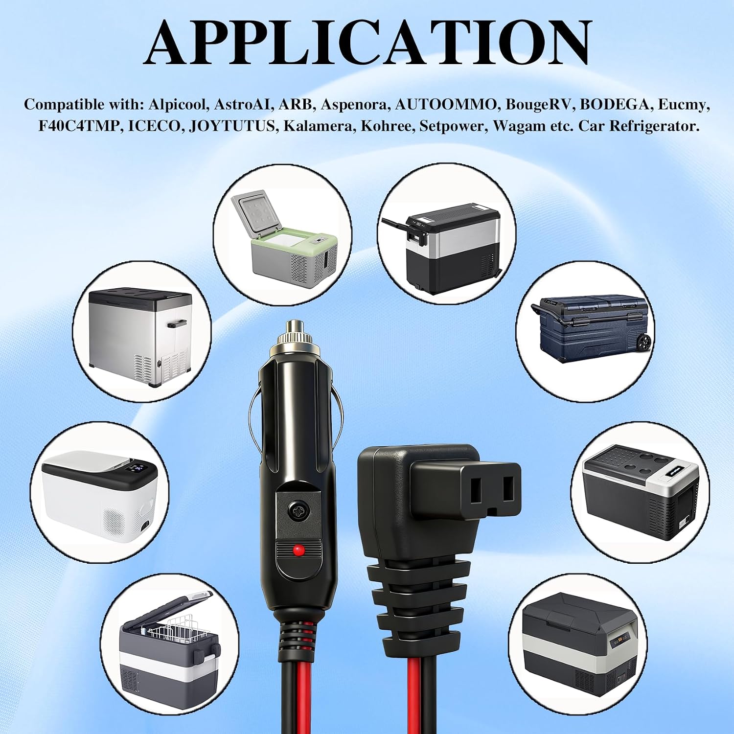 16.4 FT DC Power Cord Cable 12V/24V for Car Fridge Car Refrigerator Freezer Compatible with Alpicool, ARB,BougeRV, Bodega, Dometic,Euhomy, ICECO Etc Most Brands Portable Refrigerator (Black, 16.4 FT)