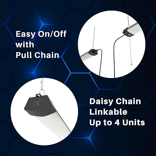 Miniatura 4 de DYMOND Lámpara LED envolvente de 4 pies y 40 W con cadena de tracción, luz diurna blanca 5000 K para garaje, taller, sótano