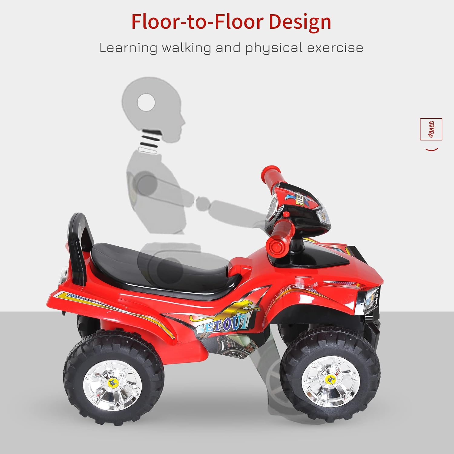 HOMCOM Kids Children Ride-on Toy Off Road Style Quad Bike Racing Car NO POWER 4 Wheels Horn Music Red - Image 5