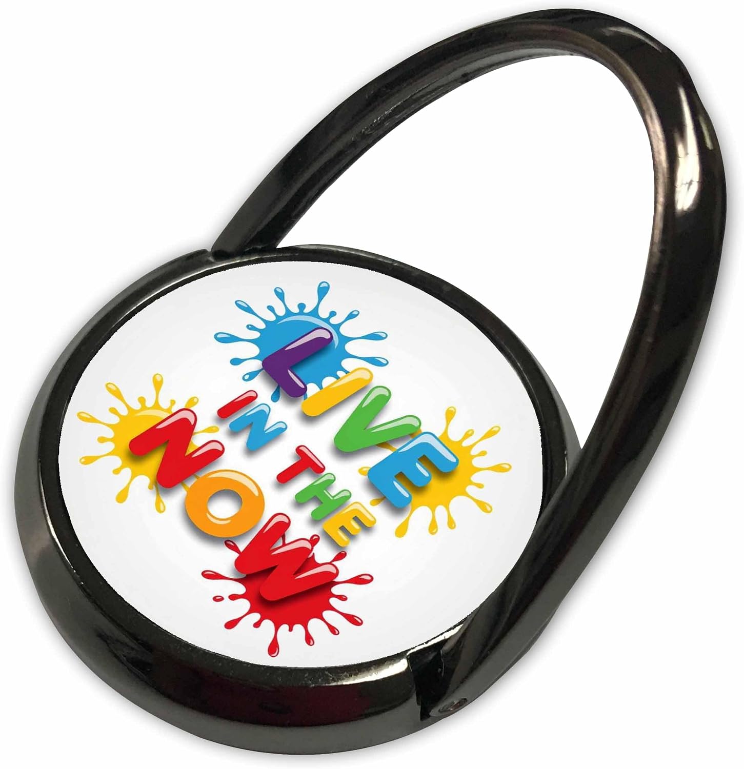 3dRose Live in the Now Elegant Colorful Text, Paint Splatters, Funny Gift Phone Ring