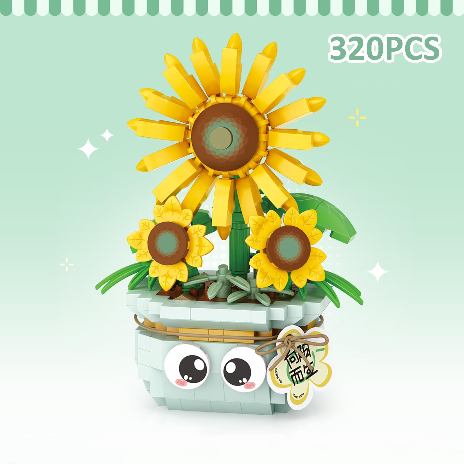 MEIEST Mini Flower Succulent Bonsai Building Blocks,Simulation Pot Plant Particle Flower Botanical Collection Construction Building Bricks Toy,Home Decors (Sunflower) - Image 2